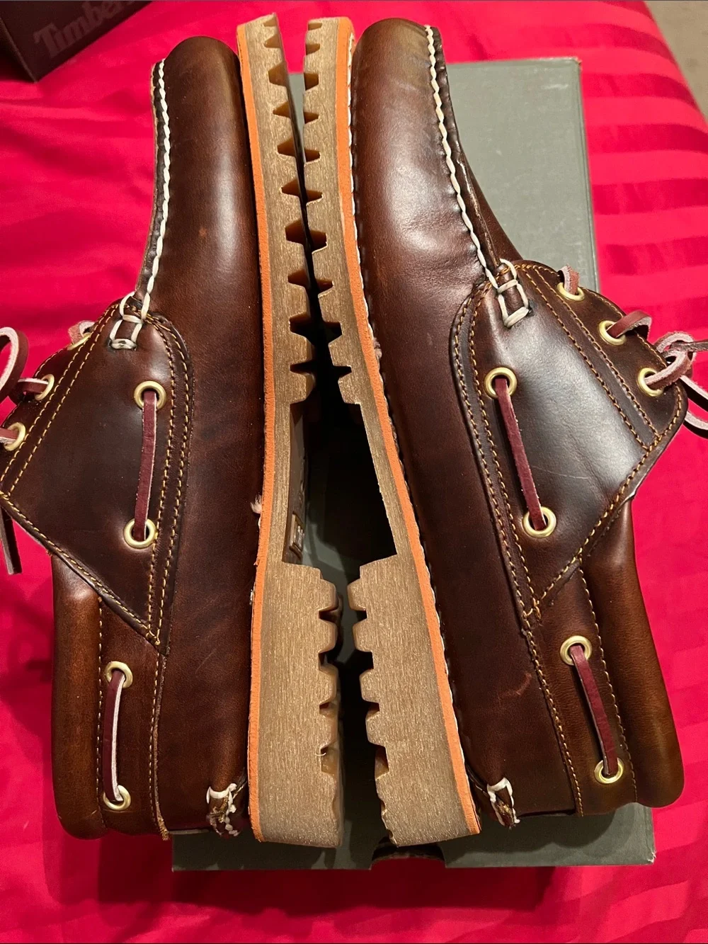 Timberland Men's Dark Brown Leather Boat Shoes with Tan Sole